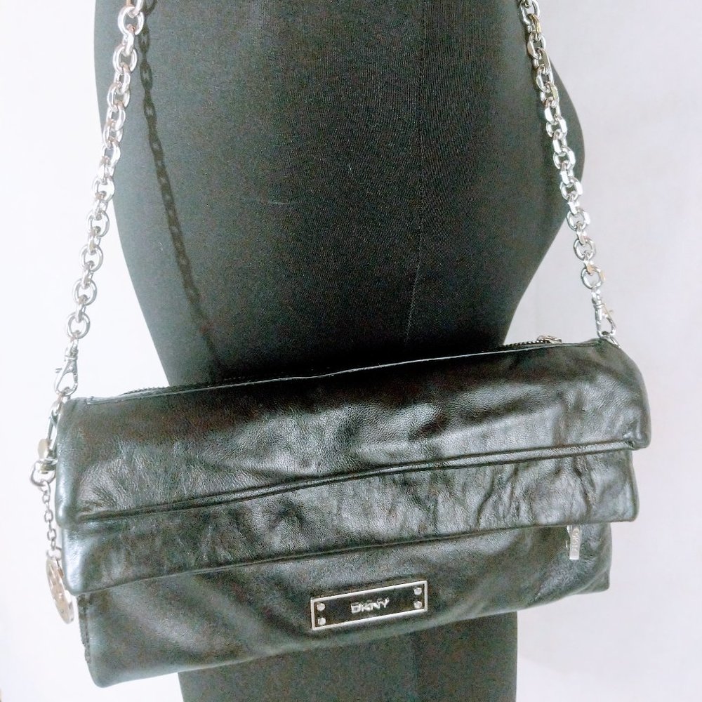Vintage Vegan  Faux Leather Shoulder Bag DKNY Black Convertible Purse